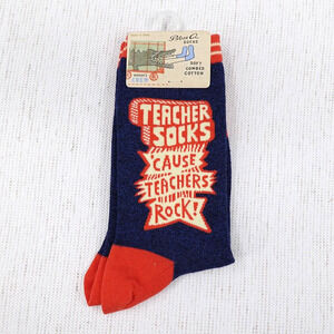 TEACHER SOCKS TEACHERS ROCK Womens Crew 5-10 Blue Combed Cotton‎ Funny Novelty